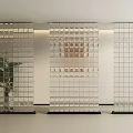 Modern Transparent Glass Room Dividers with Grid Pattern and Black Bases 3d model
