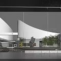 Modern White Architecture With Glass Curtain Wall Courtyard Water Pool And Sculpture