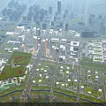Aerial View Urban Planning Featuring Modern City High Rise Buildings Road Networks and Green Spaces