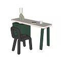 Stylish Desk with White Desktop Green Drawers Legs Black Chair Cactus Decor Table Lamp
