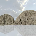 Rocky Mountains With Distinct Textures And Water Reflection Under Cloudy Sky 3d model