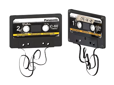 Vintage Audio Cassette Tapes Including Panasonic C60 And OLY817 With Dangling Cords 3d model