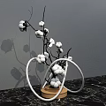 Instagrammable Photo Spot with Black Branches White Cotton Flowers Wooden Base White Rings