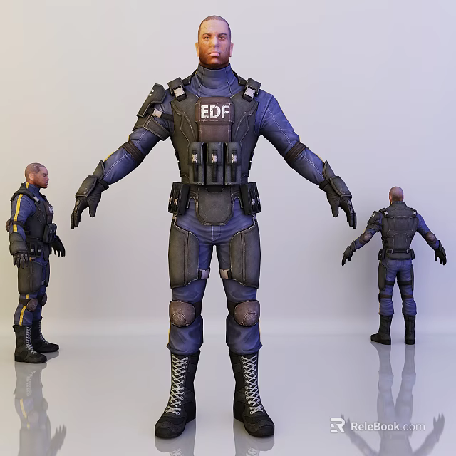 Game Movie Character In Blue EDF Tactical Uniform With Military Gear 3d model 