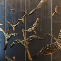 Metallic Bird Shaped Wall Decor On Black Background With Dynamic Beauty 3d model