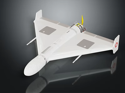 White Airplane Model With Wings Square Panels Yellow Propeller And Red Tail Logo 3d model