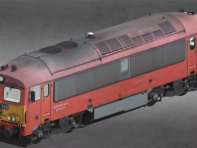 Red Diesel Train with Black Roof Yellow Front and Detailed Engine Model 3d model