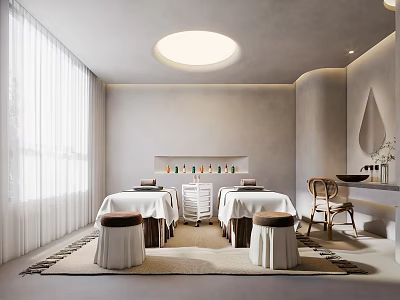 Modern SPA Interior With Massage Tables Stools And Natural Light 3d model