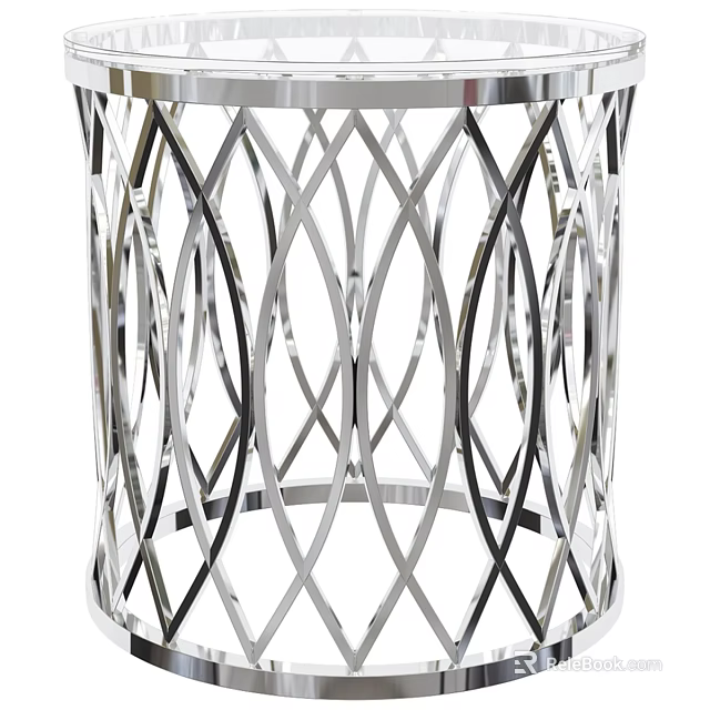 Modern Stylish Metal Dining Table With Geometric Interlaced Frame Design 3d model 