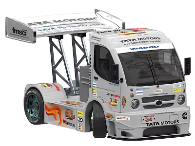 TATA MOTORS Racing Truck With Sponsor Logos Flame Decals And Modified Wheels 3d model