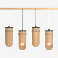 Modern Wooden Pendant Lights With Five Cylindrical Lamps Linear Hanging Design And Natural Finish