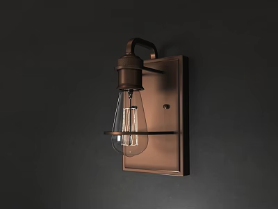 Industrial Style Wall Sconce with Metal Frame and Clear Glass Bulb Mounted on Dark Wall 3d model