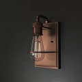 Industrial Style Wall Sconce with Metal Frame and Clear Glass Bulb Mounted on Dark Wall