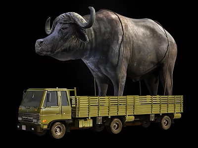 Giant Reptile Standing On Green Cargo Truck For Wildlife Transport Scenario 3d model