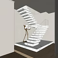 Modern Marble Staircase With Illuminated Steps And Floor Lamp On Wooden Floor