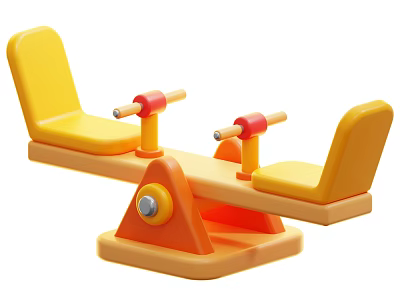 Colorful Children's Plastic Seesaw With Yellow Seats Red Handles And Orange Base 3d model