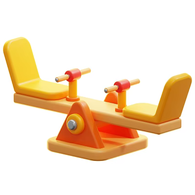 Colorful Children's Plastic Seesaw With Yellow Seats Red Handles And Orange Base 3d model