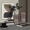 Modern Decorative Ornament Set With White Flower Vases Books Abstract Painting And Spherical Ornament