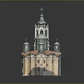 Classical Historical Building Model With Green Dome Tower Red Tiled Roof And Arched Windows