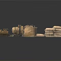 Vintage Mechanical Parts Collection Featuring Old Gears Reels And Wooden Boxes