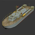 Gray Warship Featuring Wooden Deck Railing Twin Engines And Flag On Hull 3d model