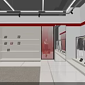 Modern Luxury Showroom Interior With White Sofa Red Accents Bags Shoes And Display Shelves