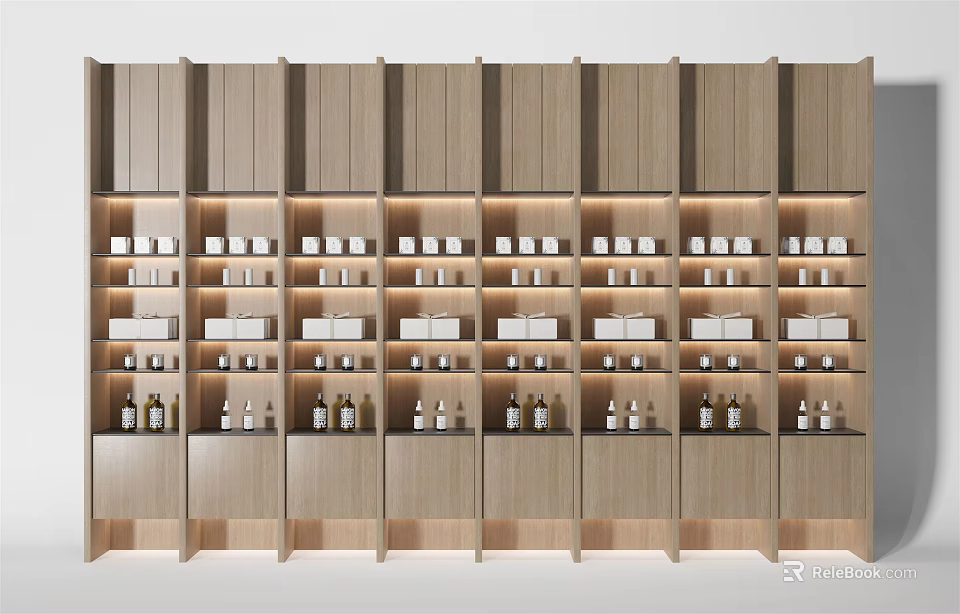 Elegant Wooden Decorative Cabinet With Multiple Shelves Displaying Cups And Bottles 3d model 