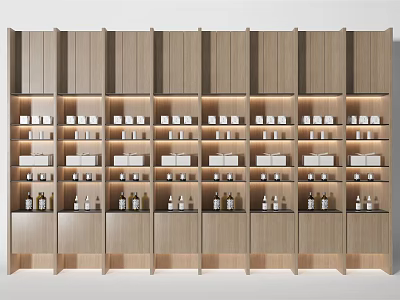 Elegant Wooden Decorative Cabinet With Multiple Shelves Displaying Cups And Bottles 3d model