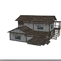 Ancient Building With Wooden Eaves Stone Walls Traditional Windows And Stairs In Multiple Views