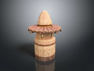 Traditional Stone Lantern With Conical Top And Layered Structure Design Details 3d model
