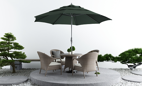 Modern Outdoor Table and Chair Outdoor Leisure Parasol 3d model