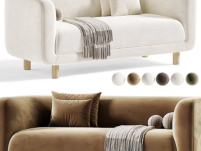 Cozy Two Seater Velvet Sofa With Throw Blanket Pillows And Neutral Color Options 3d model