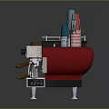 Professional Espresso Coffee Machine with Various Colored Paper Cups Tissue Box and Coffee Accessories