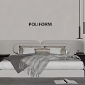 Poliform Modern Double Bed With Upholstered Headboard Pillows And Side Nightstands 3d model