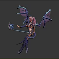 Fantasy Mythical Character 3D Render With Purple Blue Wings Weapon And Scroll