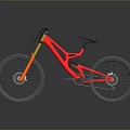 Mountain Bike Featuring Red Frame Yellow Fork Large Tires Black Seat And Reflection