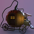 Creative Detailed Pumpkin Carriage Shaped Edible Food Art With Wheels Door Windows And Lantern