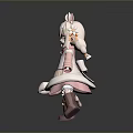 Woman in Cute Rabbit Ears Pink Dress with Apron Cartoon Style