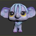 Cute Purple Elephant Toy with Blue Hair Dots on Ears Big Eyes and Pink Feet