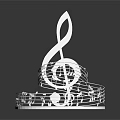 White Treble Clef Decorative Ornament With Surrounding Music Notes On Circular Base