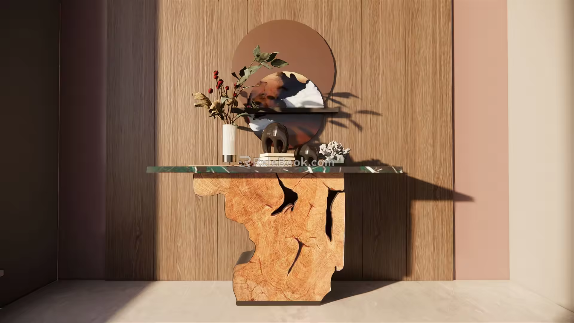 New Chinese Duan Jing Tai Original Ecological Log Homestay Entrance Cabinet Table Ornaments 3d model