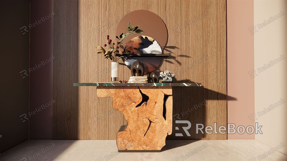 New Chinese Duan Jing Tai Original Ecological Log Homestay Entrance Cabinet Table Ornaments model