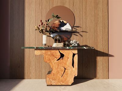 New Chinese Duan Jing Tai Original Ecological Log Homestay Entrance Cabinet Table Ornaments model