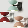 Modern Pink Wall Lamp with Bowl Shaped Shades Golden Connector and White Base