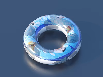 Blue Swimming Ring With White Patterns And Cartoon Designs For Summer Water Activities 3d model