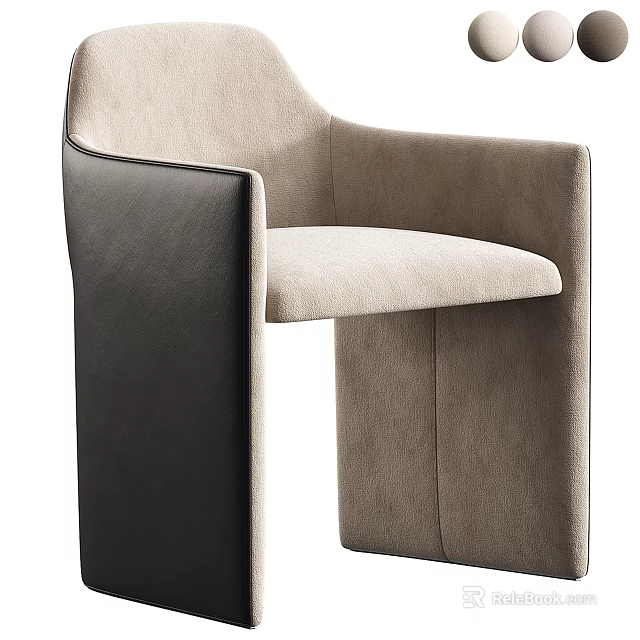 Modern Leisure Chair With Beige Fabric Seat And Black Leather Armrests 3d model 