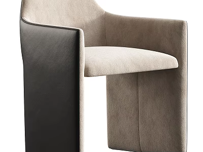 Modern Leisure Chair With Beige Fabric Seat And Black Leather Armrests 3d model