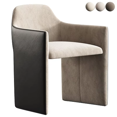 Modern Leisure Chair With Beige Fabric Seat And Black Leather Armrests 3d model