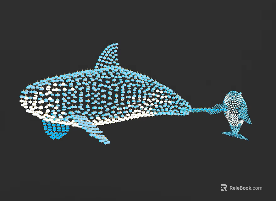 Blue And White Dot Pattern Orca Whale With Calf On Black Background Design 3d model