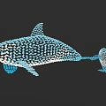Blue And White Dot Pattern Orca Whale With Calf On Black Background Design 3d model